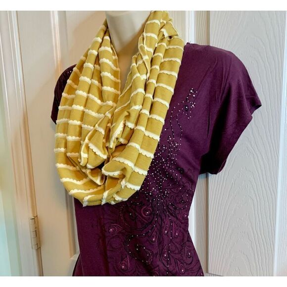 Infinity Scarf Scallop Detail Mustard Spring Fall Summer Winter - Picture 2 of 6